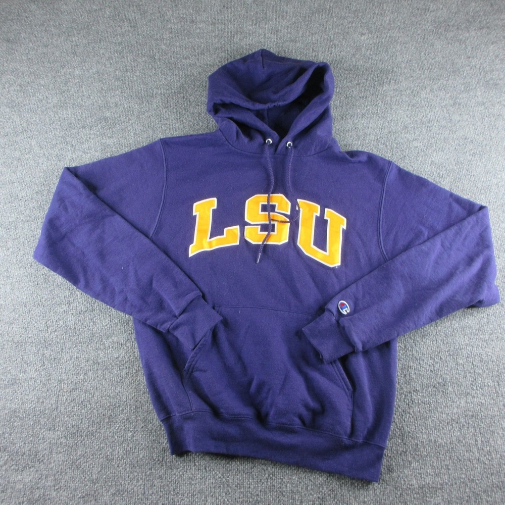 LSU‎ Tigers Hoodie Mens Small Purple NCAA Football Champion Fleece Sweatshirt